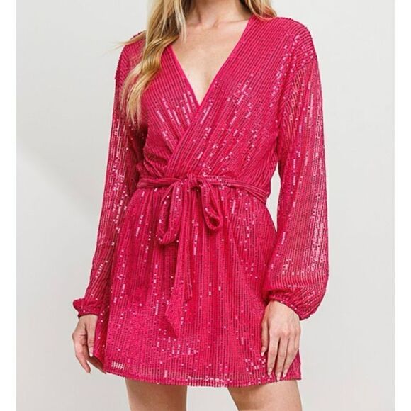 Fuchsia sequin long sleeve dress - Picture 2 of 11